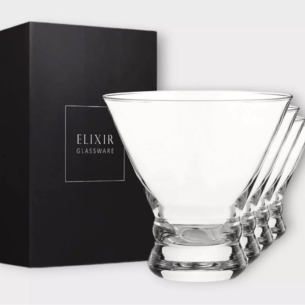 Stemless Martini Glasses Set of 4 - Hand Blown Crystal Martini Glasses